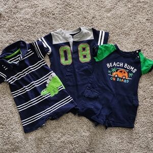 12 Month Carter's Navy and Green Kids Romper Trio